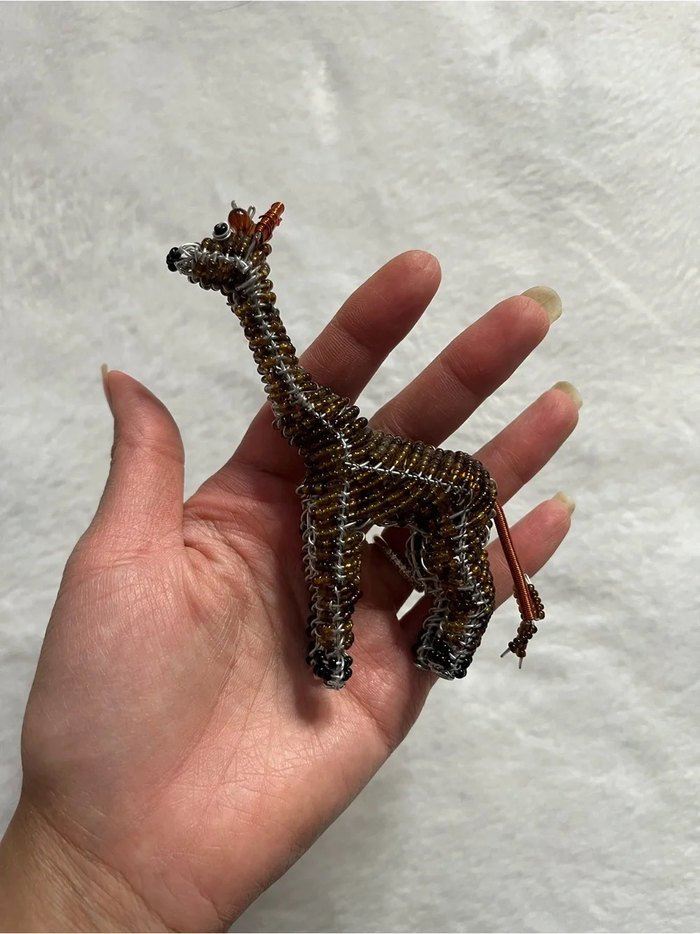 Giraffe small Beaded figure knick knack Giraffe Figurine - Brown & Copper